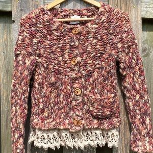 Anthropology HWR Lace trim pocket button earth tones Cardigan browns pin…